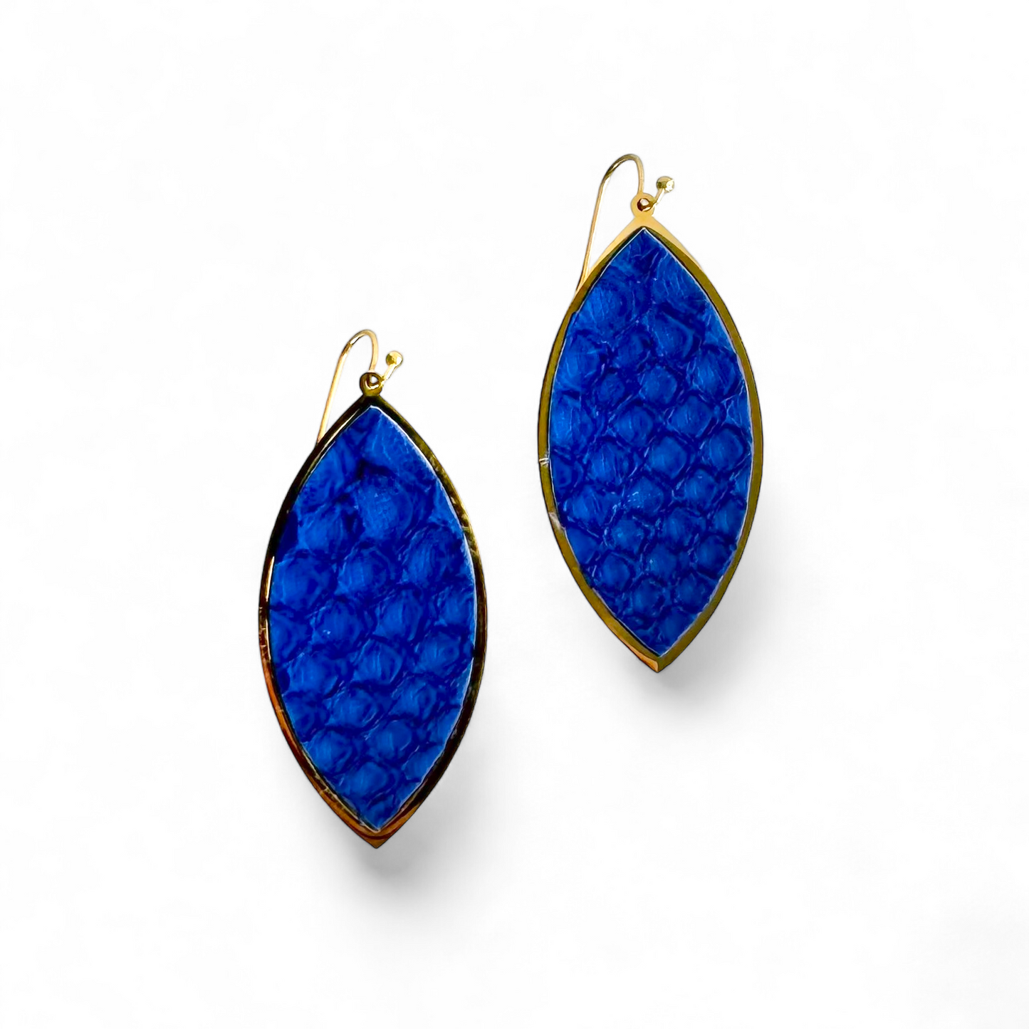 Python Leaf Shaped Earrings - Cobalt on Gold