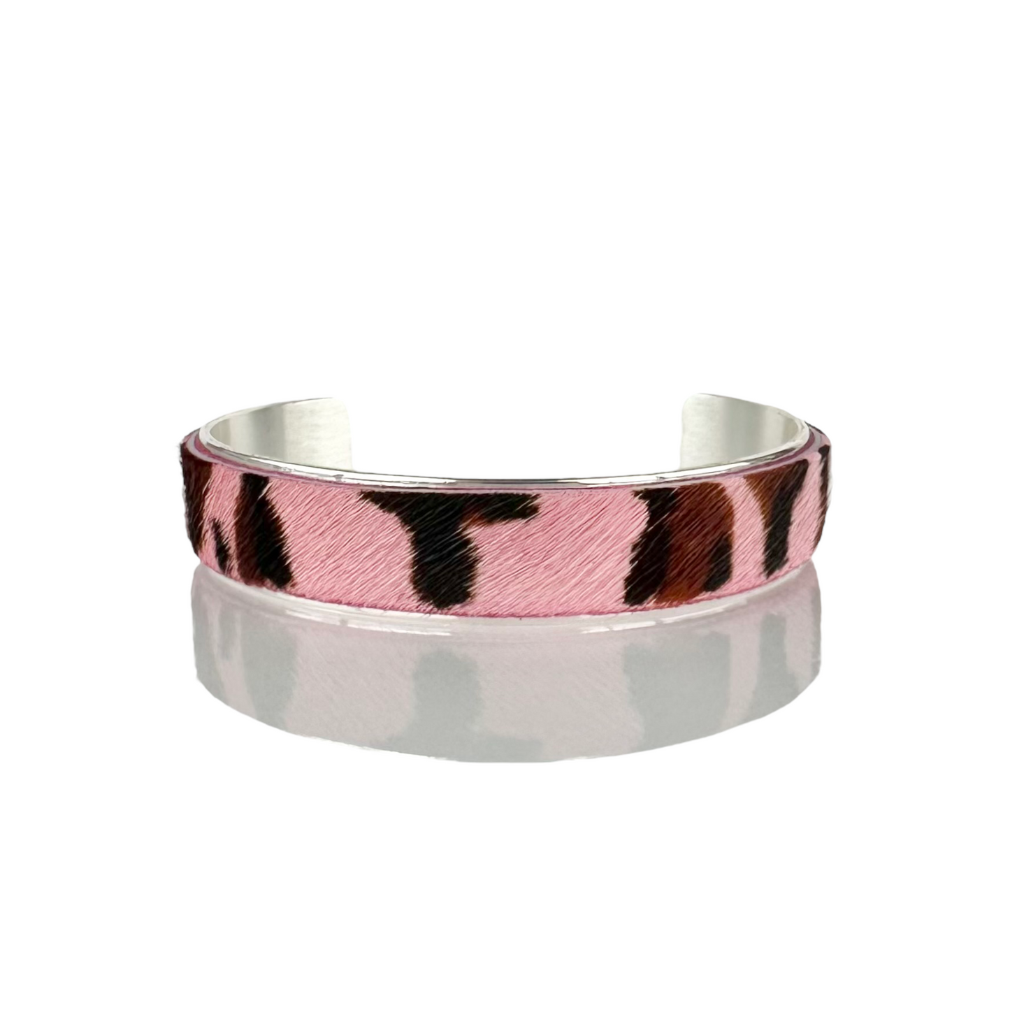 Calfskin Pink Leopard .5 Cuff on Silver