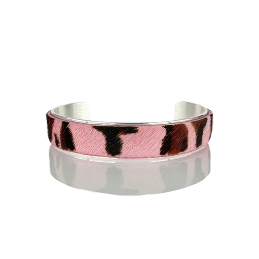 Calfskin Pink Leopard .5 Cuff on Silver