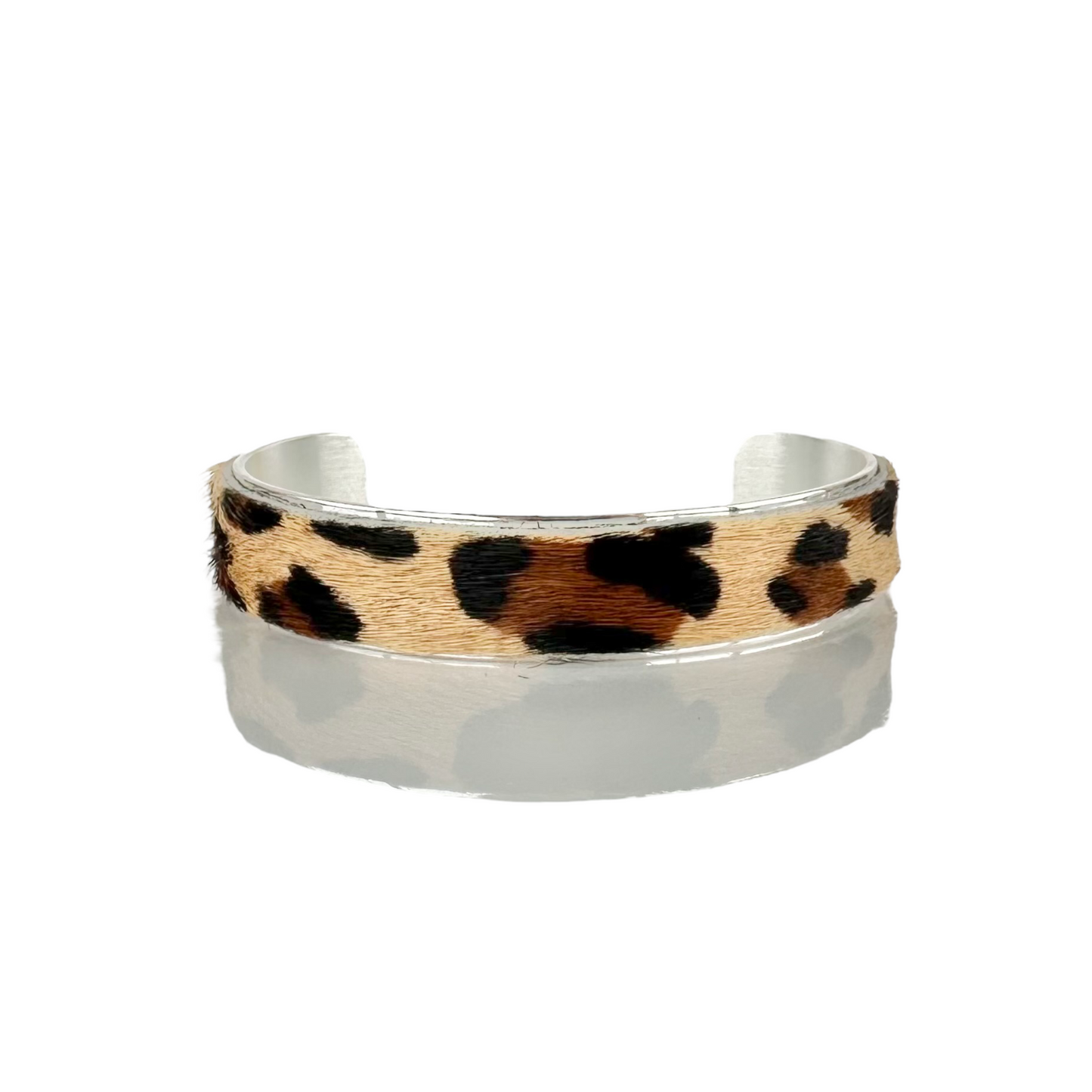 Calfskin Tan Leopard .5 Cuff on Silver