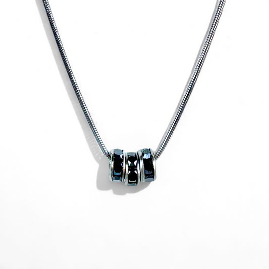 Taylor Three Cylinder Hematite Pavé Necklace - Silver