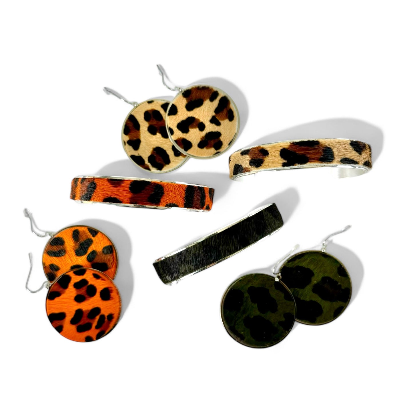 Calfskin Orange Leopard .5 Cuff on Silver