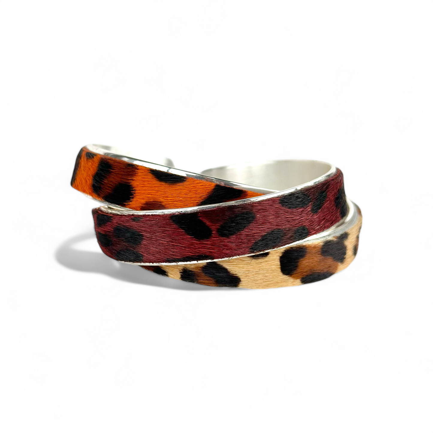 Calfskin Tan Leopard .5 Cuff on Silver