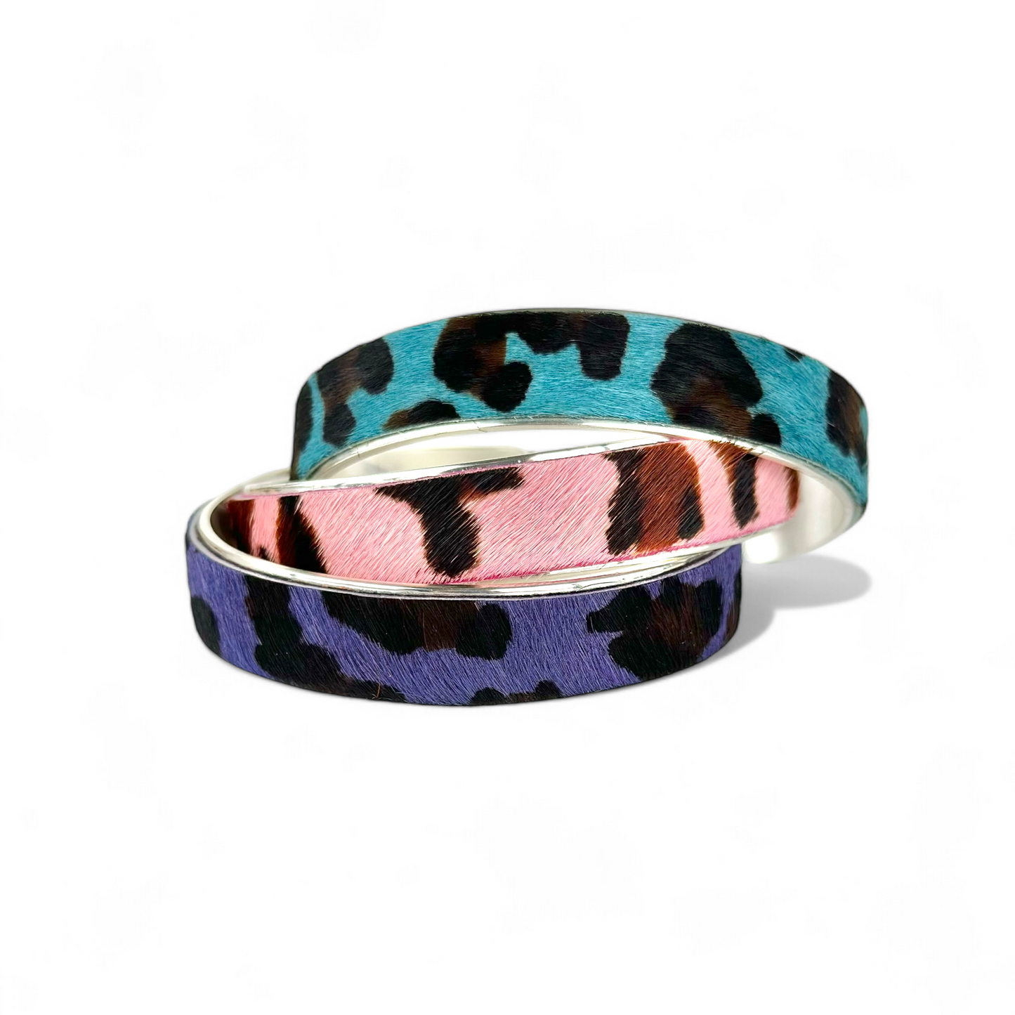 Calfskin Turquoise Leopard .5 Cuff on Silver