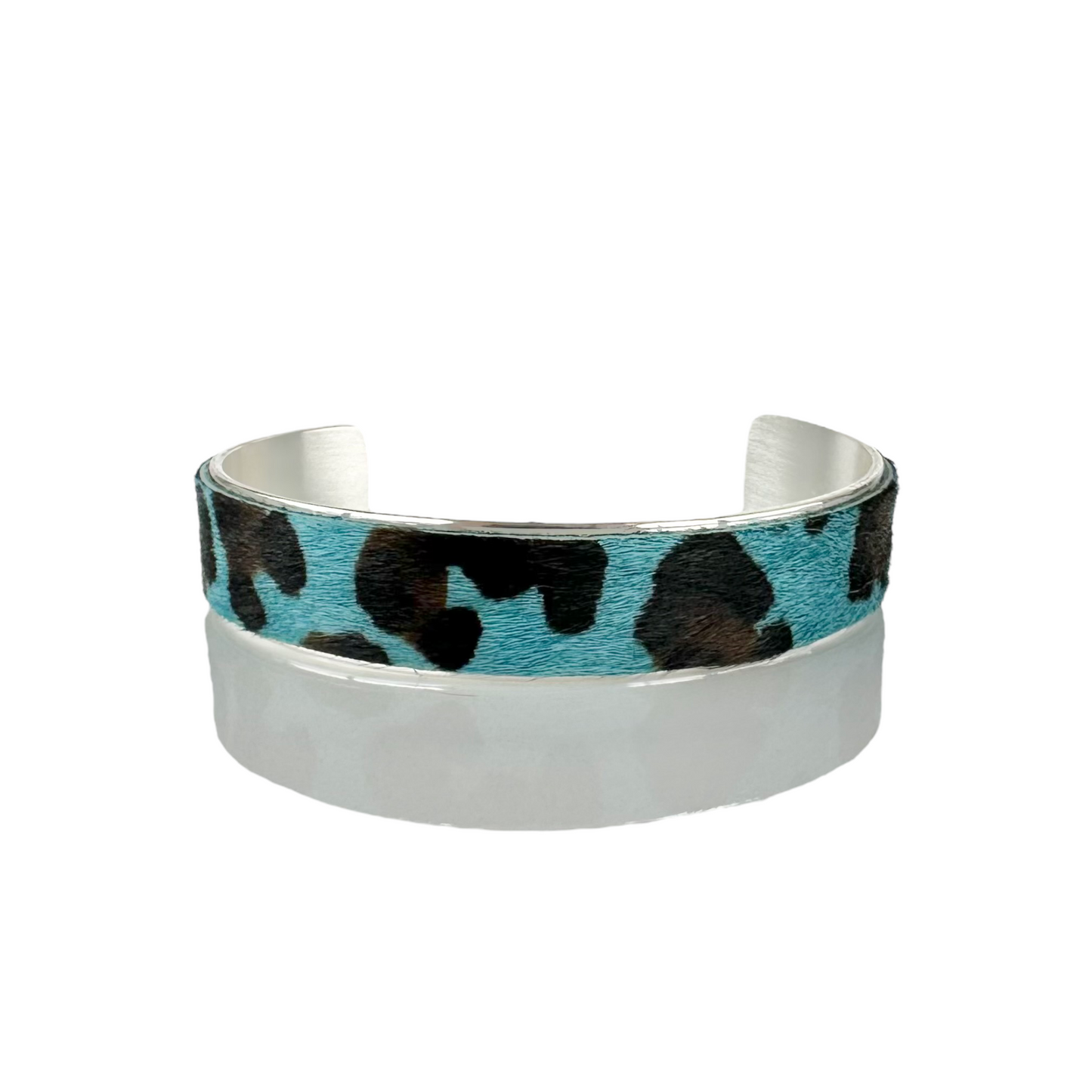 Calfskin Turquoise Leopard .5 Cuff on Silver