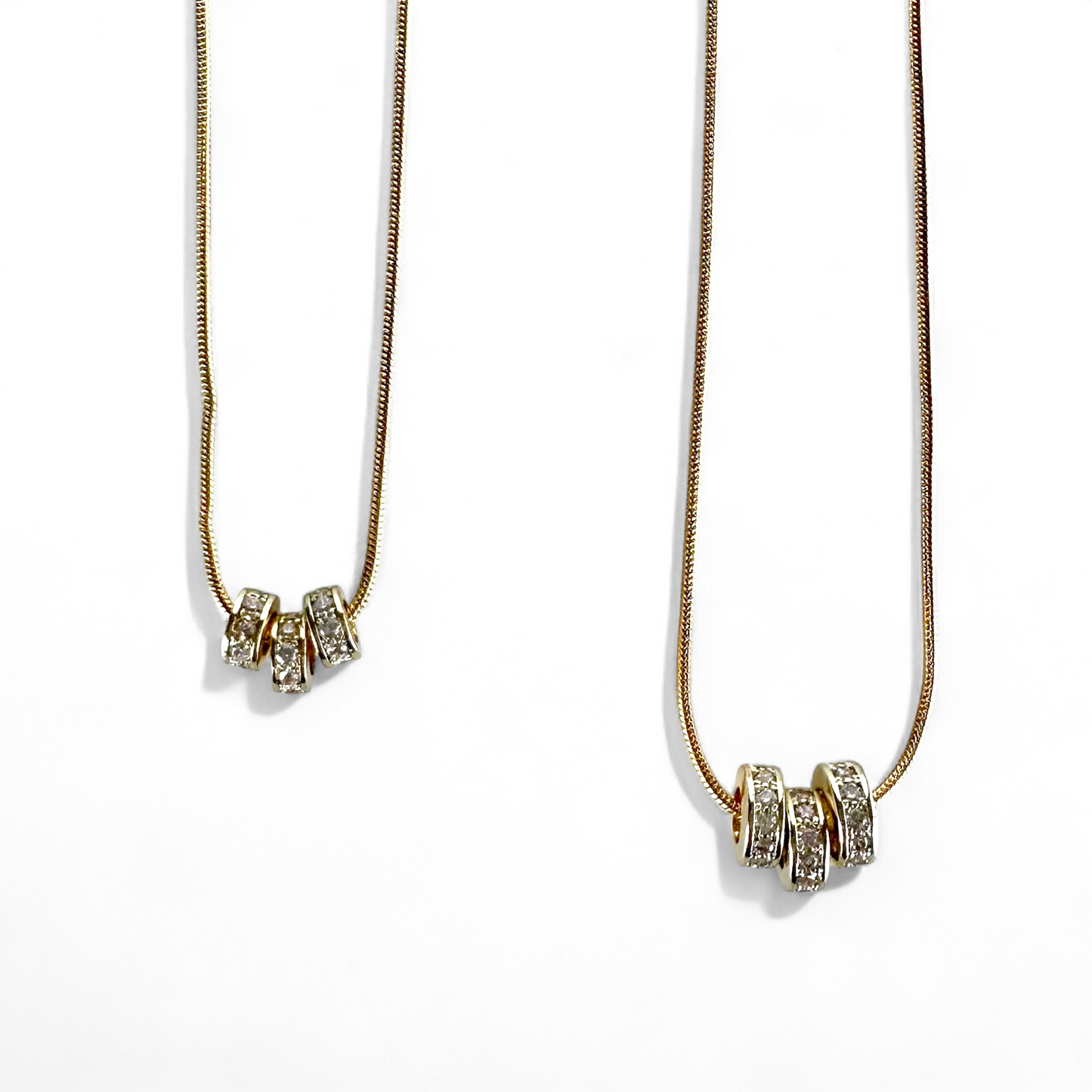 Mini Taylor Three Cylinder Clear Pavé Necklace - Gold