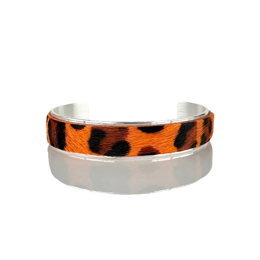 Calfskin Orange Leopard .5 Cuff on Silver