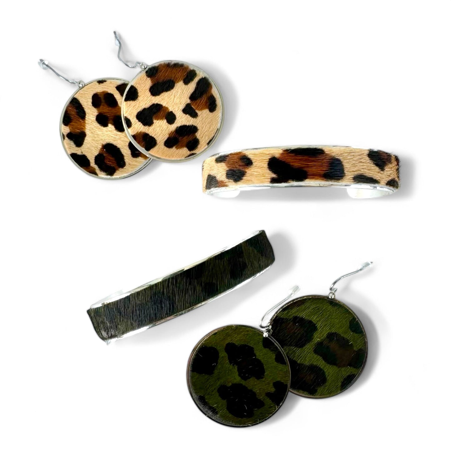 Calfskin Olive Leopard .5 Cuff on Silver