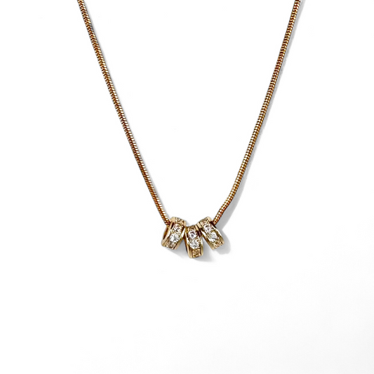 Mini Taylor Three Cylinder Clear Pavé Necklace - Gold