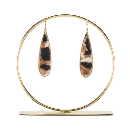 Calfskin Mini Tear Drop Earrings - Serengeti Plains on Gold