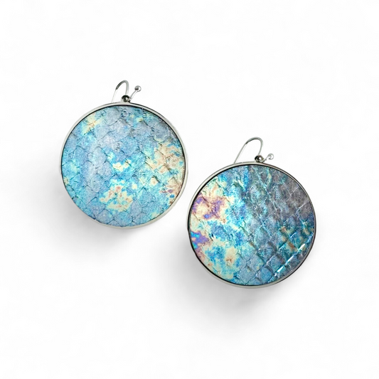 Python Round Earrings - Over the Rainbow on Silver