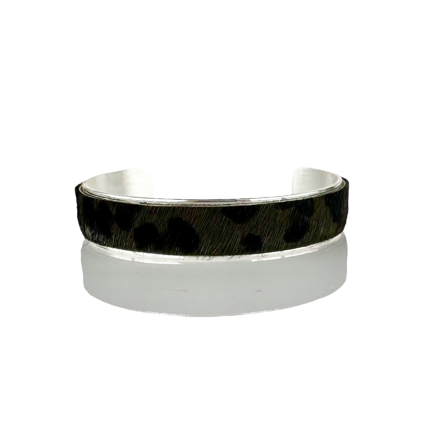 Calfskin Olive Leopard .5 Cuff on Silver