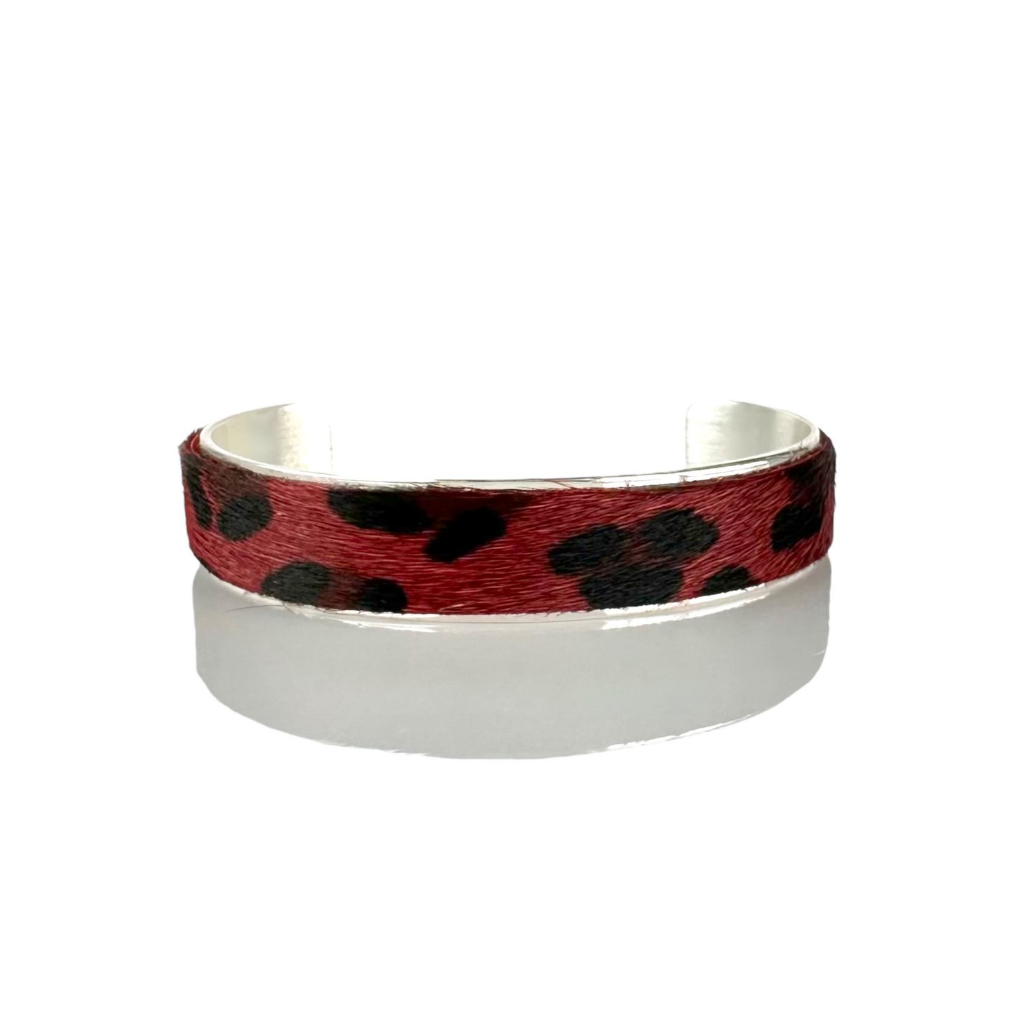 Calfskin Burgundy Leopard .5 Cuff on Silver