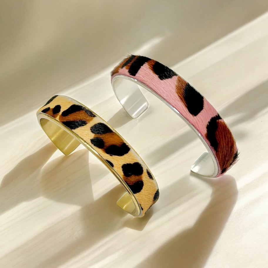 Calfskin Pink Leopard .5 Cuff on Silver